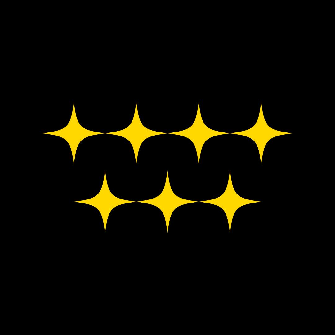 Seven radiant yellow stars on a dark background, symbolizing the 7 core beliefs that make our Madrid Pub Crawl the ultimate nightlife adventure. Experience the magic of Madrid's best bars and clubs with our top-rated pub crawl.