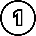 White circle with a bold black number 1, symbolizing the first essential step to join the 12AM Pub Crawl in Madrid, Europe's #1 social pub crawl for Erasmus students and solo travelers.