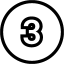 White circle with a bold black number 3, symbolizing the third essential step to join the 12AM Pub Crawl in Madrid, Europe's #1 social pub crawl for Erasmus students and solo travelers.
